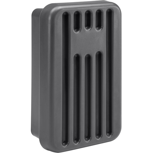 A black rectangular plastic air vent cover with vertical lines.