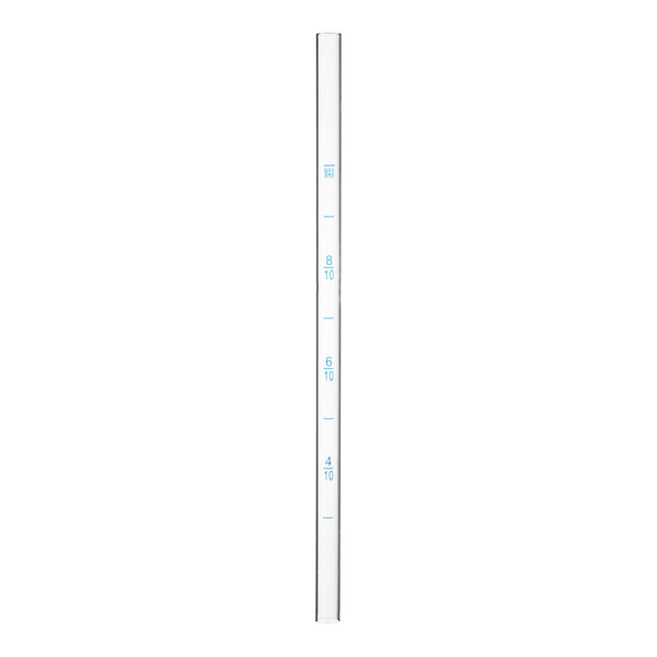 An Avantco water gauge with a clear glass tube and blue numbers on a white background.