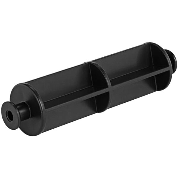 A black plastic Bobrick toilet paper spindle with two holes.