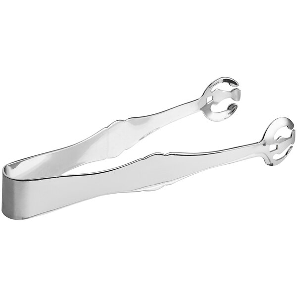 Libbey Windsor stainless steel ice tongs with round handles on a counter.