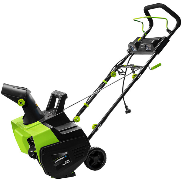 An Earthwise 22" corded electric snow blower with green and black accents.