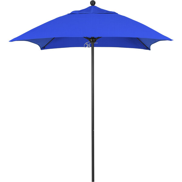 A California Umbrella Pacific Blue Sunbrella umbrella with an aluminum pole.