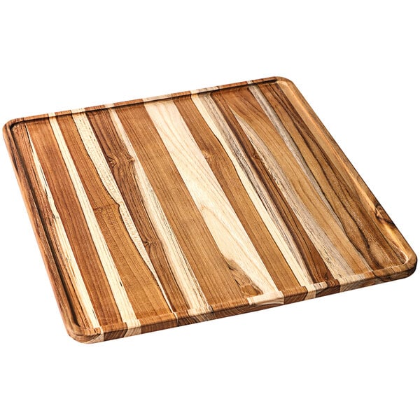 A Teakhaus teakwood serving tray with stripes.