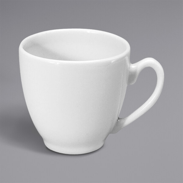 A Oneida Classic white porcelain cup with a handle.