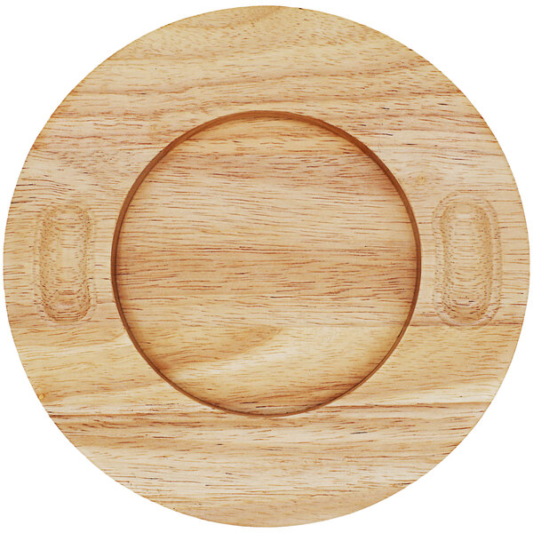 An Arcoroc rubberwood underliner with a circular cut out in the middle.
