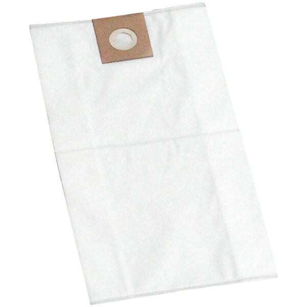 A white Delfin Industrial synthetic filter bag with a brown square and white circle tag on it.
