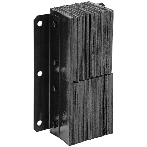 A black metal bracket with two holes on it.