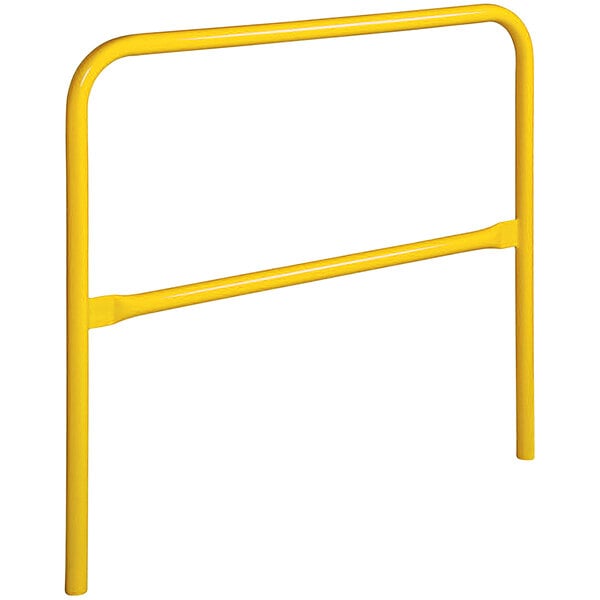 A yellow metal safety railing by Vestil on a white background.