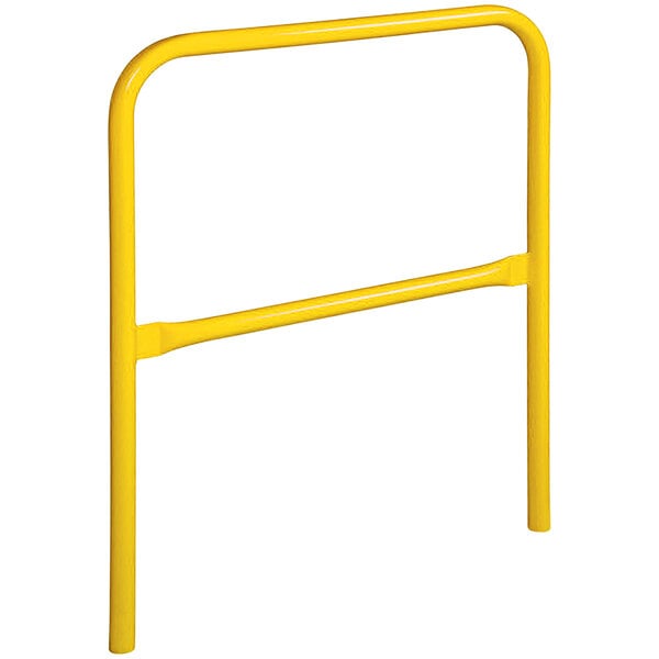 A yellow metal safety railing frame.