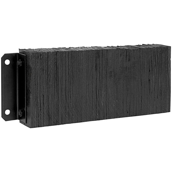 A black rectangular Vestil laminated rubber dock bumper.