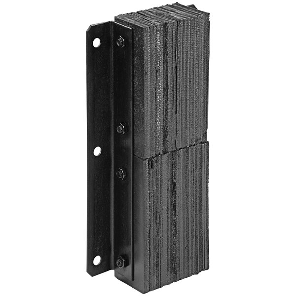 A black rectangular Vestil laminated rubber dock bumper with screws.