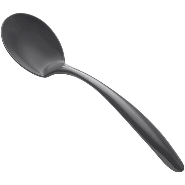 A Bon Chef gunmetal gray serving spoon with a long handle.