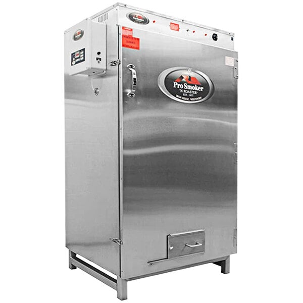 A stainless steel Pro Smoker 300SS electric smoker with the door open.