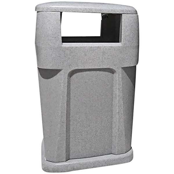 A grey Wausau Tile square trash can with a cut out lid.
