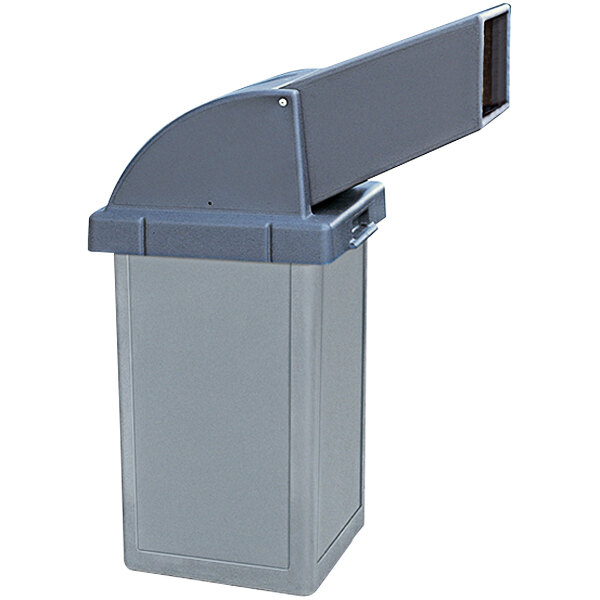 A grey rectangular Wausau Tile Tuffy trash receptacle with a lid.