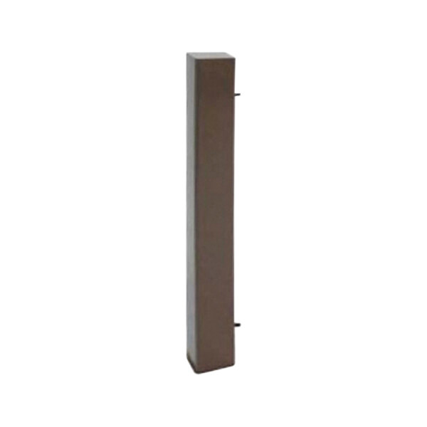A rectangular brown steel corner post with screws.