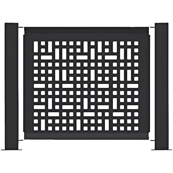 A black rectangular Wausau Tile aluminum fence panel with white squares in a square pattern.