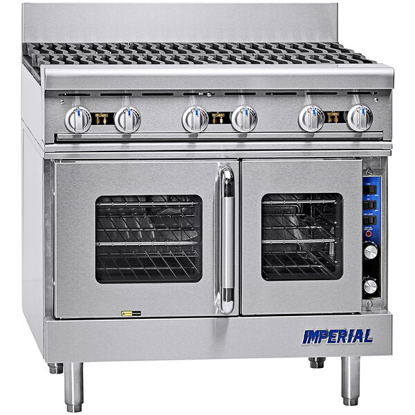 An Imperial stainless steel 36-inch gas range with 4 open burners.