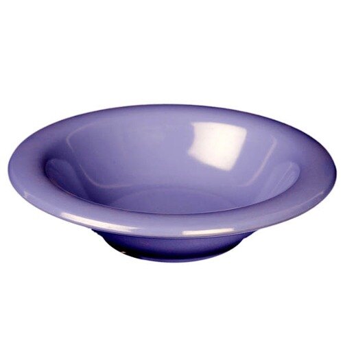 A close-up of a purple Thunder Group melamine soup bowl.