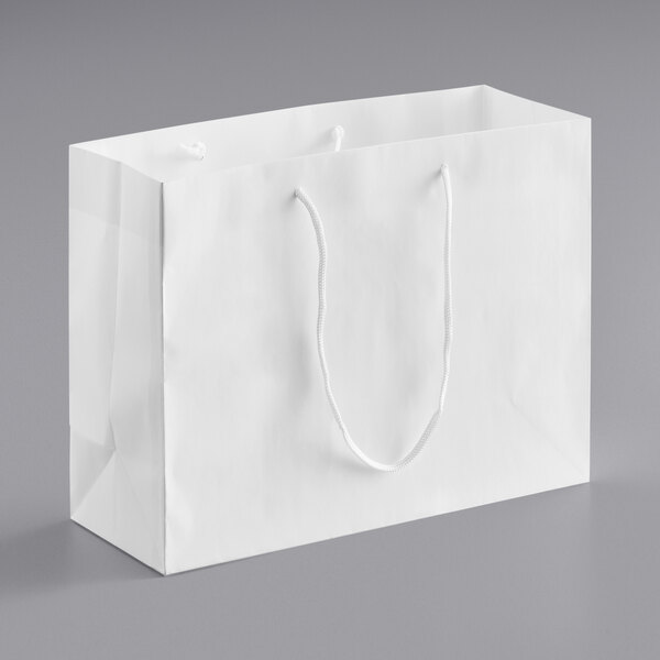 A customizable white paper bag with rope handles.