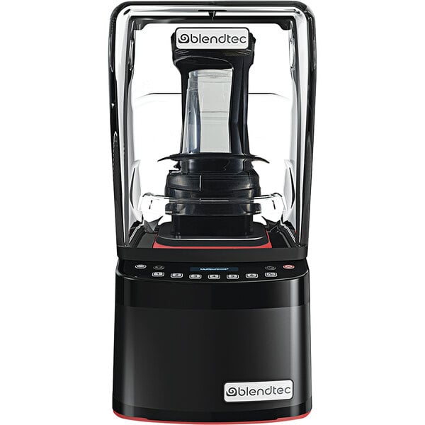 A Blendtec commercial blender with a black and clear lid.