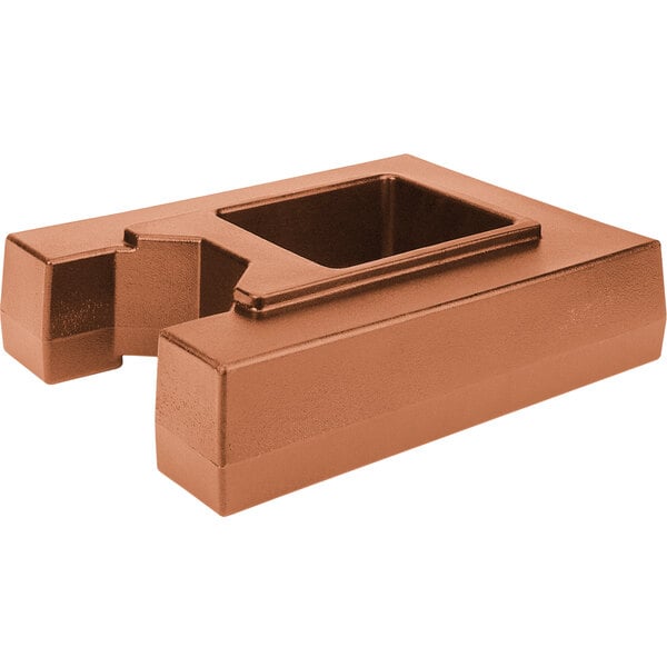 A brown square Cambro riser with a hole in the center.