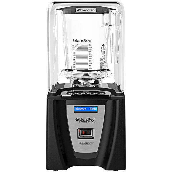 A black and clear Blendtec Connoisseur 825 blender with silver accents.