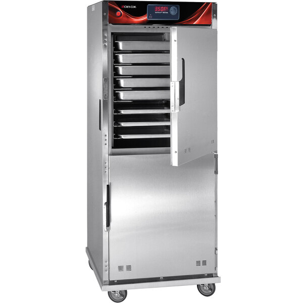 A stainless steel Cres Cor commercial oven with four doors.