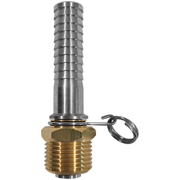 A Sani-Lav brass and stainless steel swivel hose adapter with a brass threaded inlet and outlet.