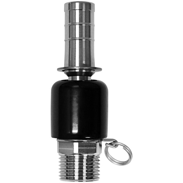 A Sani-Lav stainless steel swivel ball adapter with hose connections.