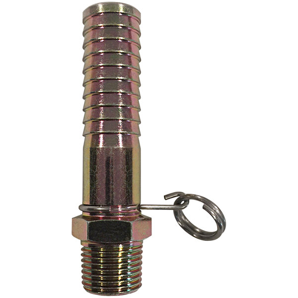 A close-up of a Sani-Lav brass hose adapter with metal threaded connections.
