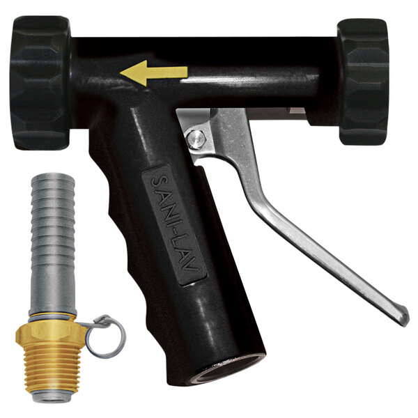 A black and silver Sani-Lav large industrial spray nozzle.