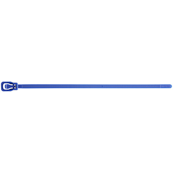 A blue Retyz cable tie with a metal handle.