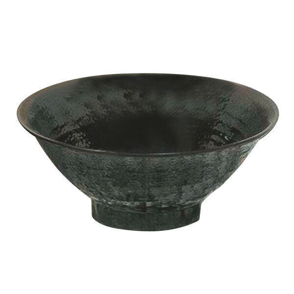 A Thunder Group Tenmoku Black Melamine Soup Bowl with a textured surface and a black rim.