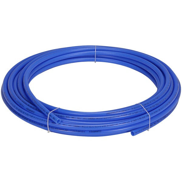 Zurn blue PEX tubing coil on a white background.