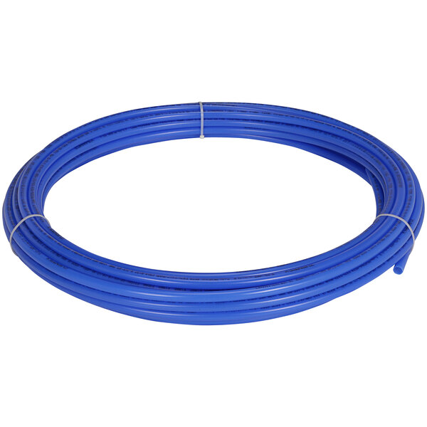 A coiled blue Zurn PEX tubing.