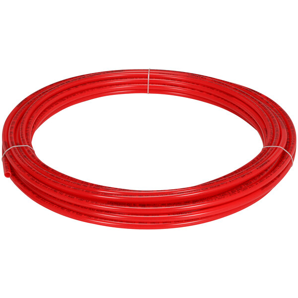 A close-up of a Zurn PEX red tubing coil with black text.