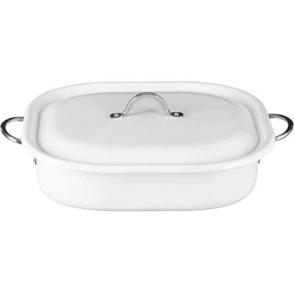 A white Bon Chef French oven with a lid.