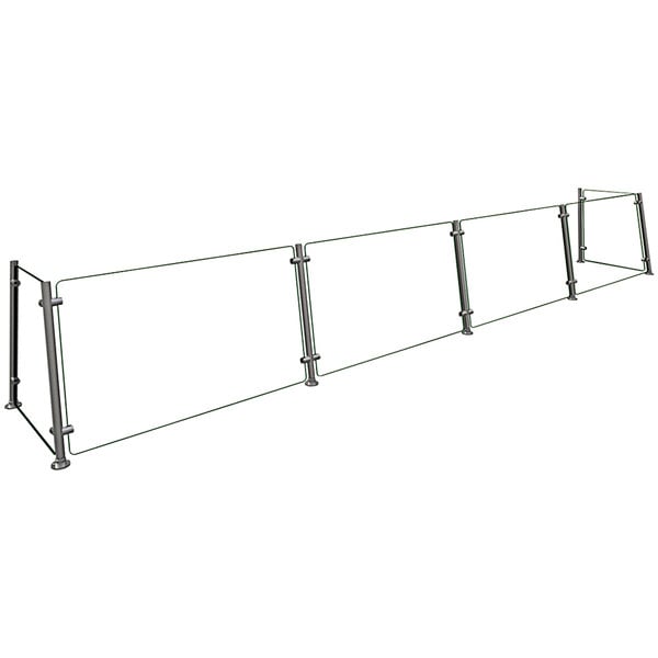 A Hatco Flav-R-Shield pass-over sneeze guard with metal poles and wire fencing.