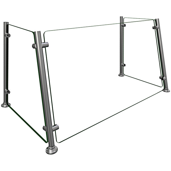 A metal Hatco sneeze guard with two glass panels.