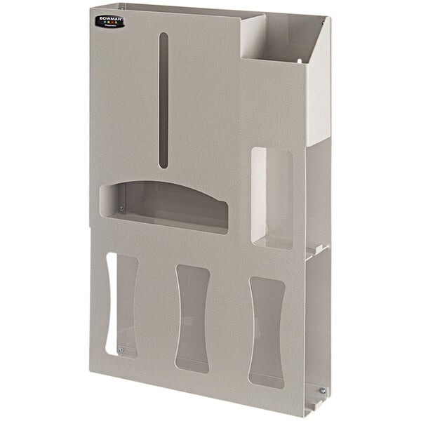 A beige plastic wall mount with three clear plastic compartments.
