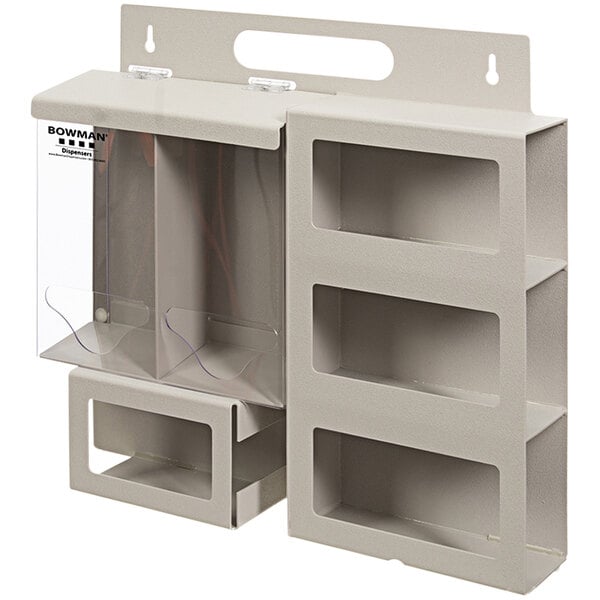 A beige ABS plastic wall mount with clear plastic glove box holders.