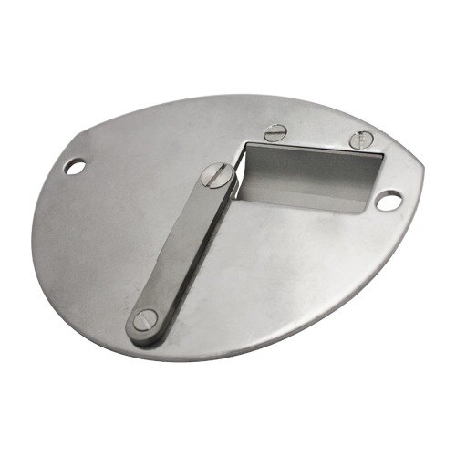 A stainless steel Nemco Spiral Fry Cutter front plate with a rectangular hole in the center.