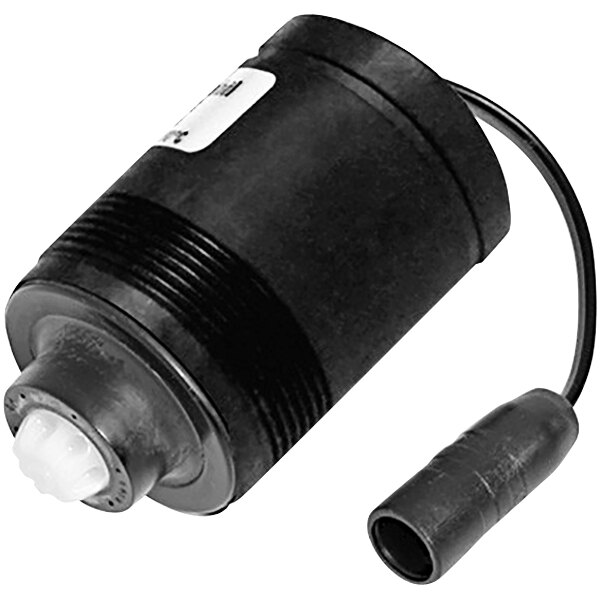A black round Sloan solenoid cartridge valve with a white label.