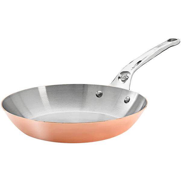 A de Buyer Prima Matera copper fry pan with a handle.