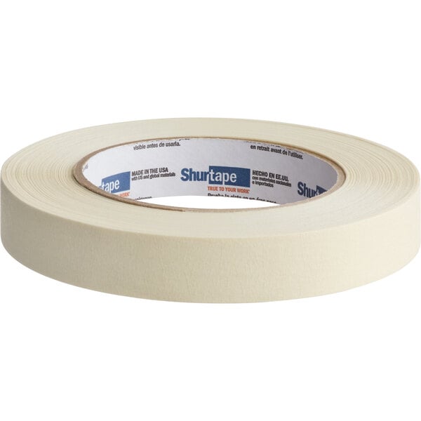 A roll of Shurtape natural masking tape with a label.