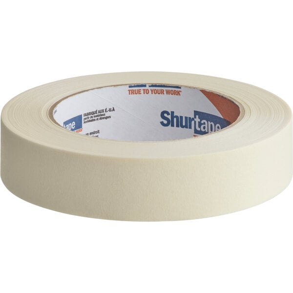 A roll of Shurtape natural masking tape with a white label.
