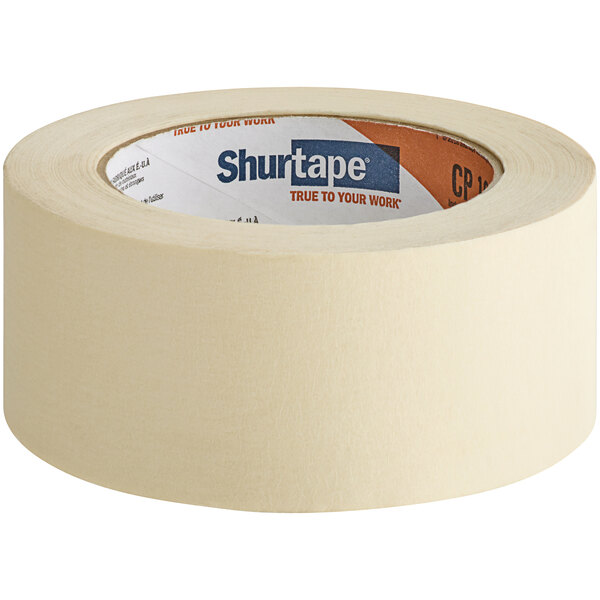 A roll of Shurtape natural masking tape with a blue and white label.