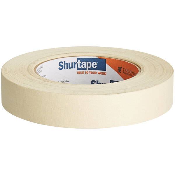A roll of Shurtape Colonial white adhesive tape with a label.