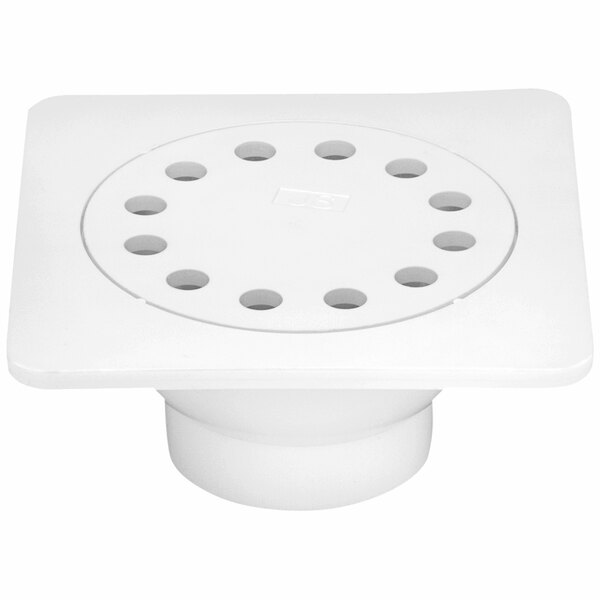 A white Zurn PVC floor drain with square holes.